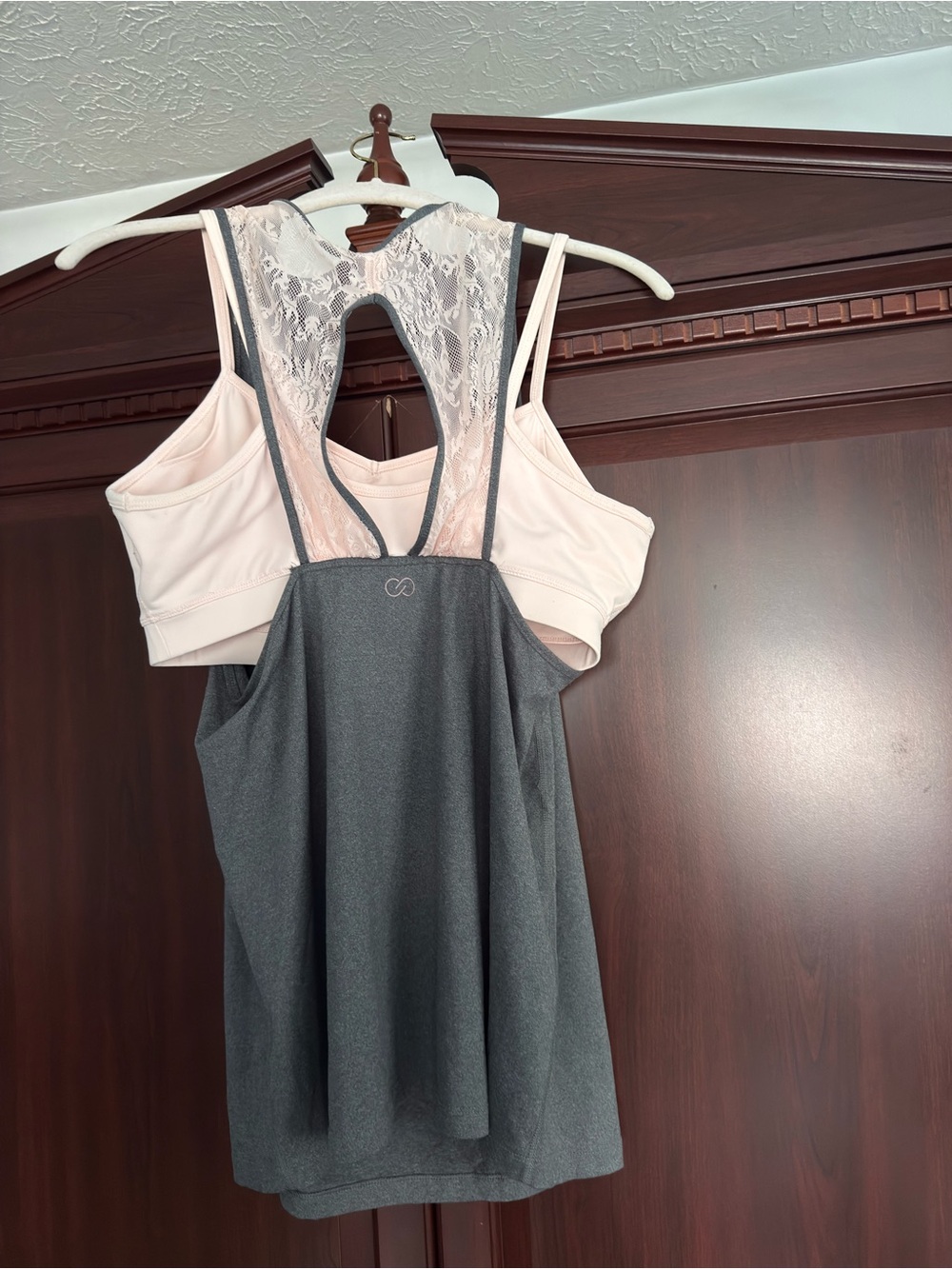 CALIA by Carrie Underwood Gray Front Tank with Cream Lace Racerback - Picture 2 of 2